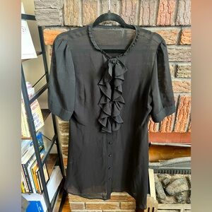 Zara Elegant Black Ruffle Dress with Slip Size Large EUC